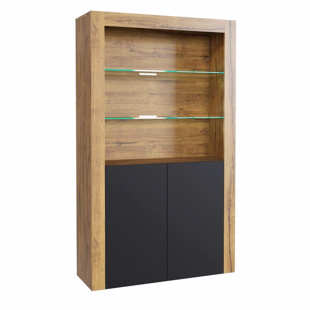 Mex Furniture LTD Spectrum Display Cabinet in Dark Oak and Black with LED Lighting, W/D/H: 170 x 35 x 100 cm – 6
