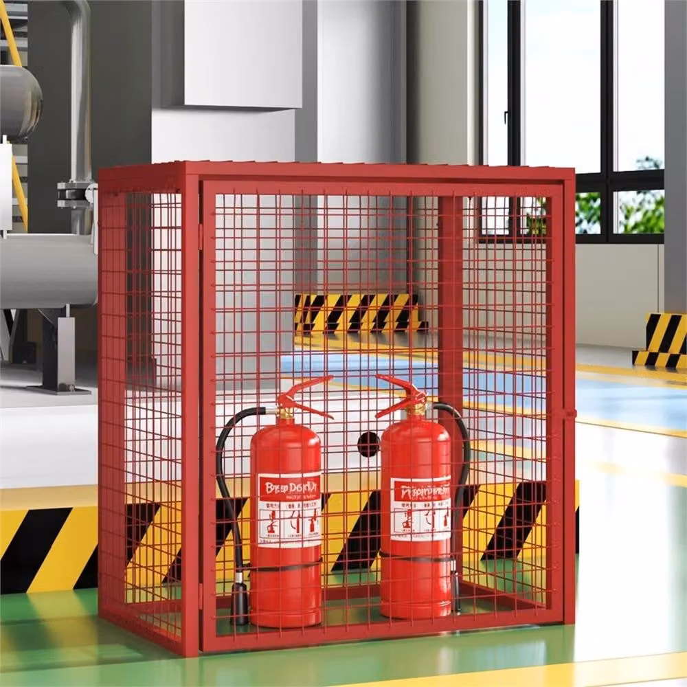VOGREX Lockable Steel Gas Cylinder Mesh Cage, Red, W: 100 cm, D: 50 cm, H: 140 cm – 3
