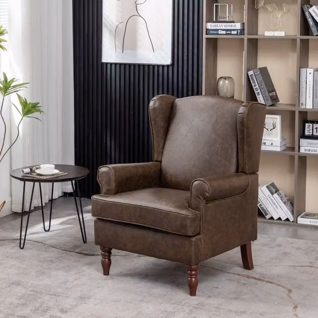 Furniture One Retro High Wingback Armchair in Brown Synthetic Leather