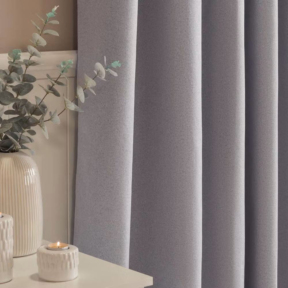 OHS Woven Texture Pair of Silver Blackout Eyelet Curtains, Width: 229 cm, Drop: 229 cm – 2