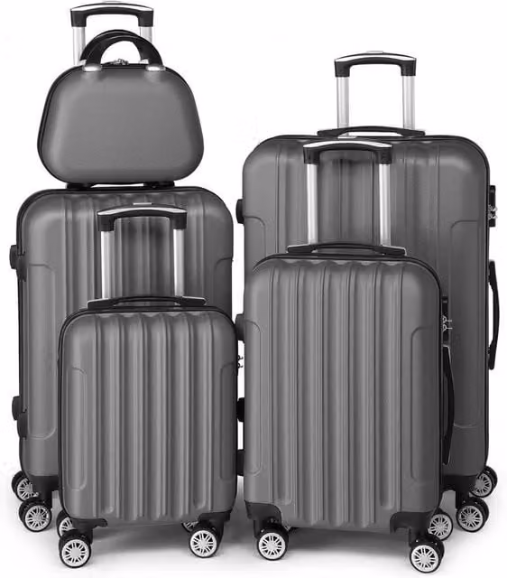 FLAVORA 4-Piece Lightweight ABS 4-Wheel Luggage Set in Grey