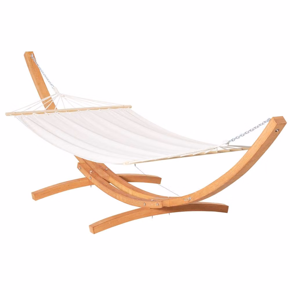 OUTSUNNY Outdoor Garden Hammock Swing with Treated Larch Wood Stand in White – 2
