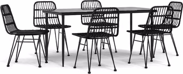Berkfield Home 7 Piece Black Poly Rattan Garden Dining Set – 1
