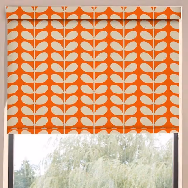 Orla Kiely Made to Measure Translucent Roller Blind in Tomato Orange Floral Pattern