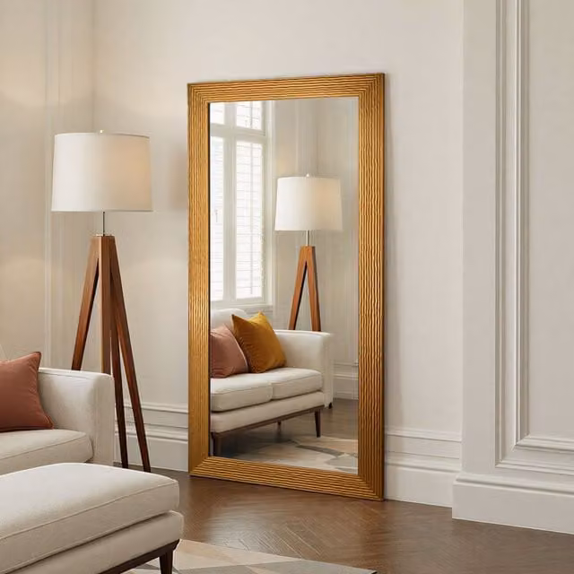 Yearn Wave Full Length Framed Bevelled Wall Mirror in Gold