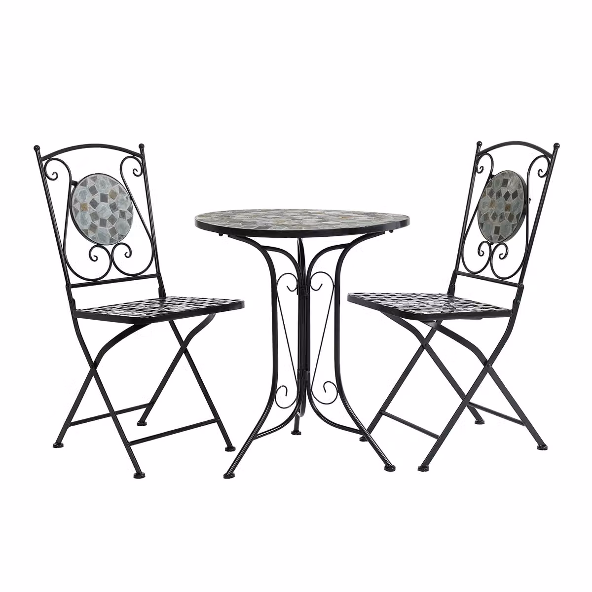 Charles Bentley 3 Piece Blue Mosaic Garden Dining Set with Round Table and 2 Folding Chairs, W/D/H: 60 x 60 x 91 cm – 3