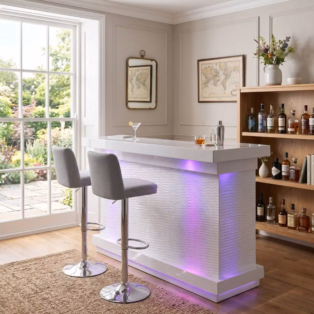 Home Luxe Aura White Glossy Drinks Bar with LED Lights and Bluetooth Speakers – 2