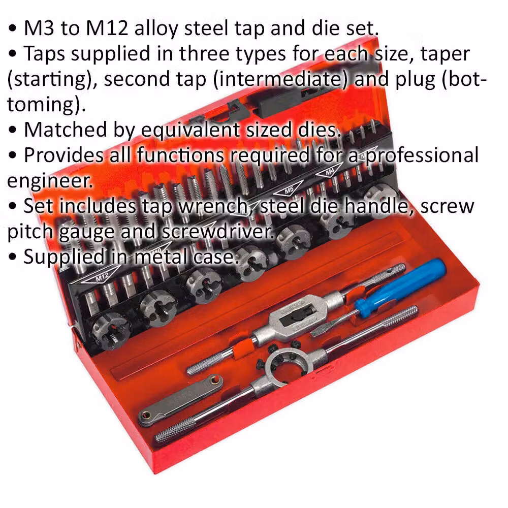 Loops 32pc Metric Tap and Split Die Set M3 to M12 Silver Steel Manual Bar and Socket Threading Tool – 2