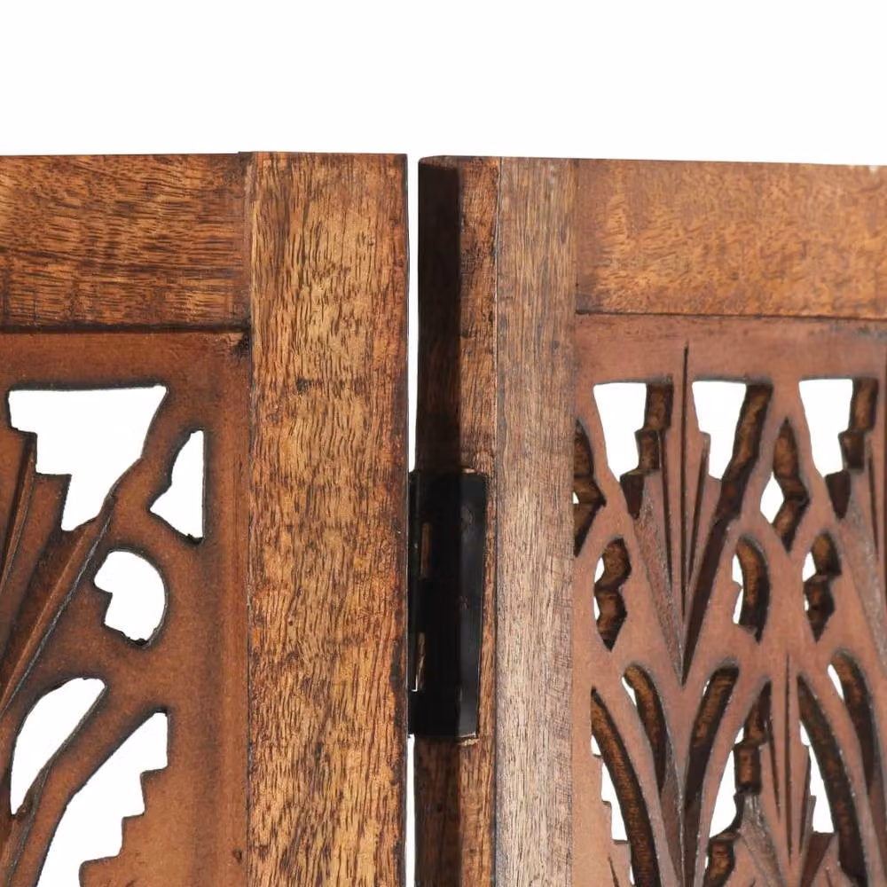 Berkfield Home Hand Carved 3-Panel Floral Room Divider in Brown Solid Mango Wood, W: 120 cm, H: 165 cm – 4