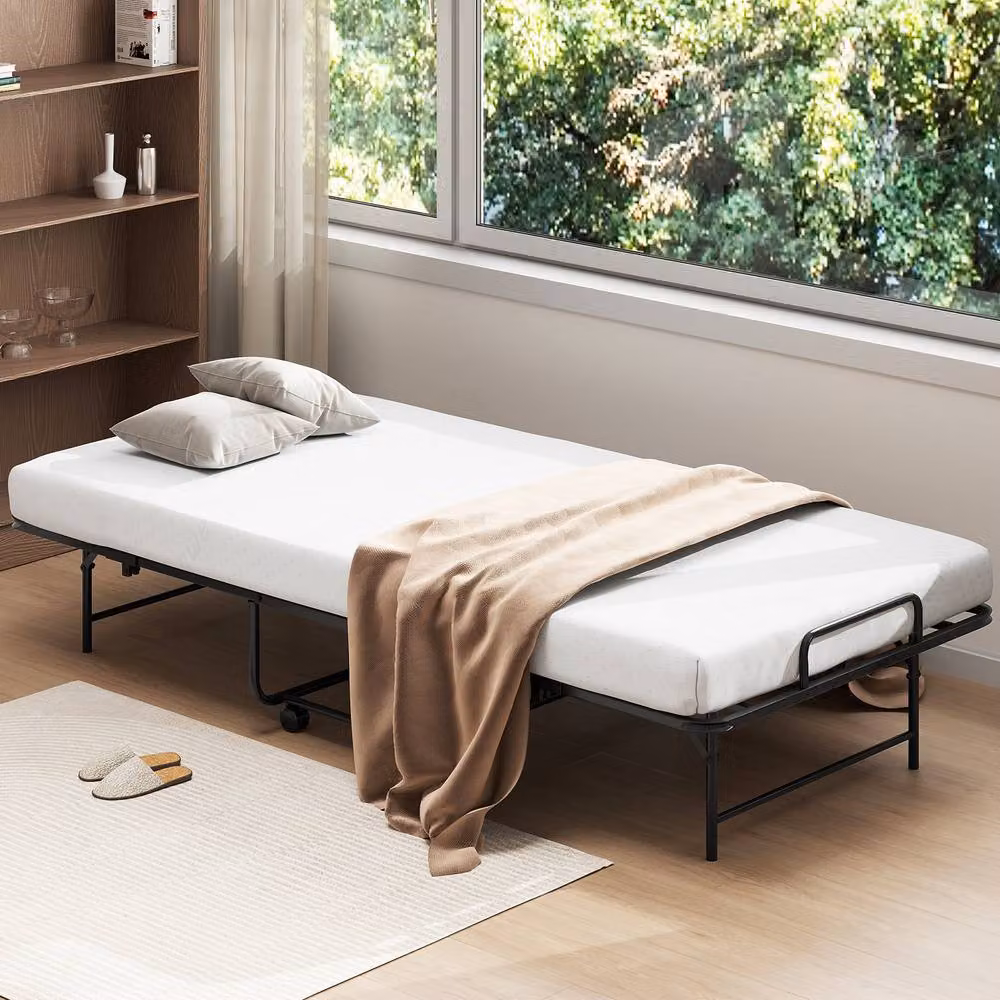 Costway Multicolour Folding Rollaway Guest Bed with Memory Foam Mattress and Wheels, W/D/H: 90 x 190 cm – 2