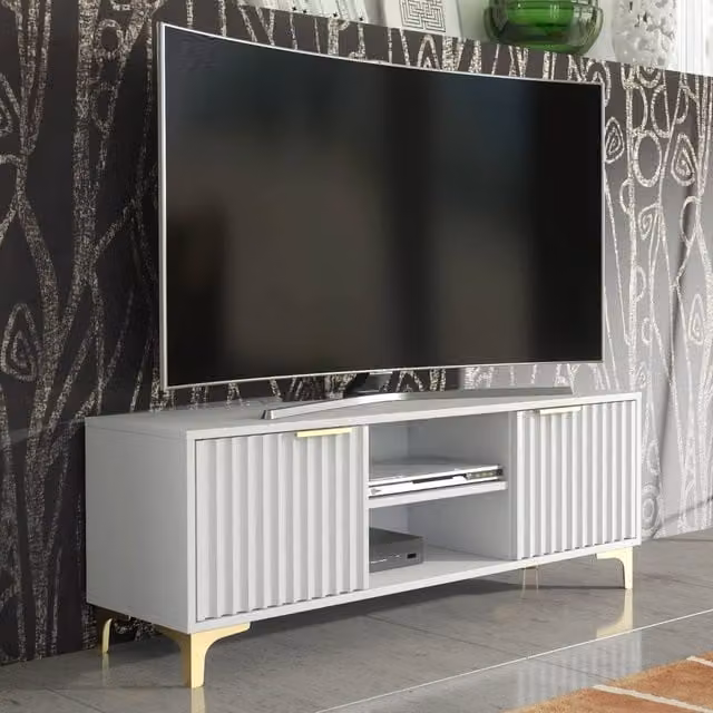 Creative Furniture Tide Crest TV Unit, White and Gold, W: 120 cm, D: 35 cm, H: 45 cm – 1