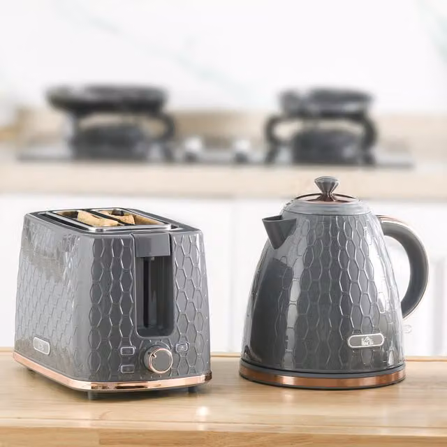 HOMCOM Grey Kettle and 2-Slice Toaster Set