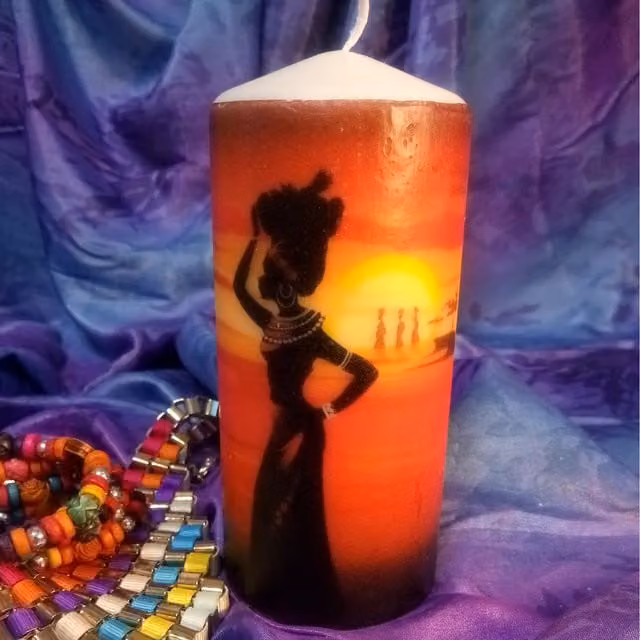 Viki African Beauty Pillar Candle, White and Multicolour, 15.24 cm