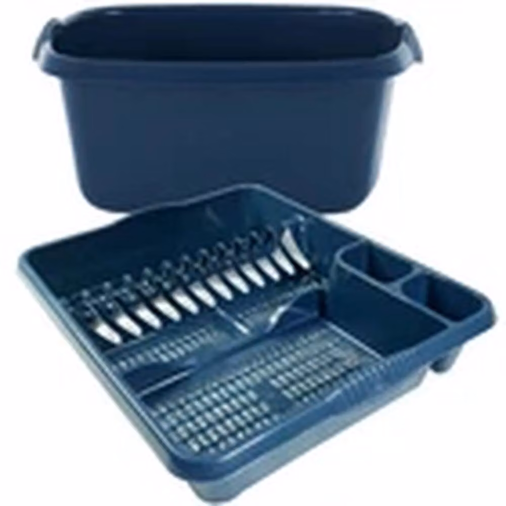 EONLION 2-Piece Blue Plastic Kitchen Set Including Dish Drainer and Washing Up Bowl – 4