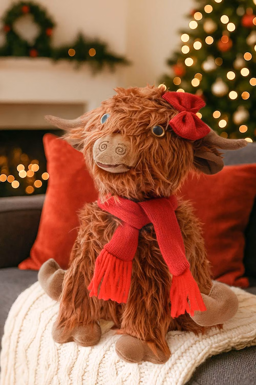 Marco Paul Hairy Hattie Large Highland Cow Soft Plush Christmas Tabletop Decoration in Brown – 6