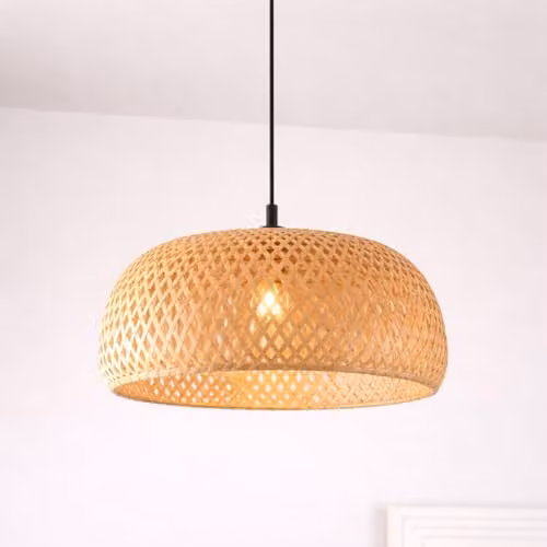 CGC Lighting Bronte Bamboo Hand Made Dome Lampshade in Beige and Brown, W: 40 cm, D: 38 cm, H: 20 cm – 1