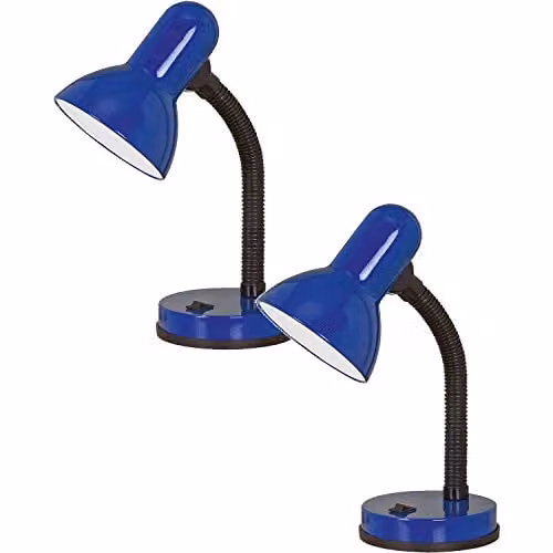 Loops 2 Pack Adjustable Table Desk Lamps in Blue Steel with Rocker Switch and E27 Base – 1