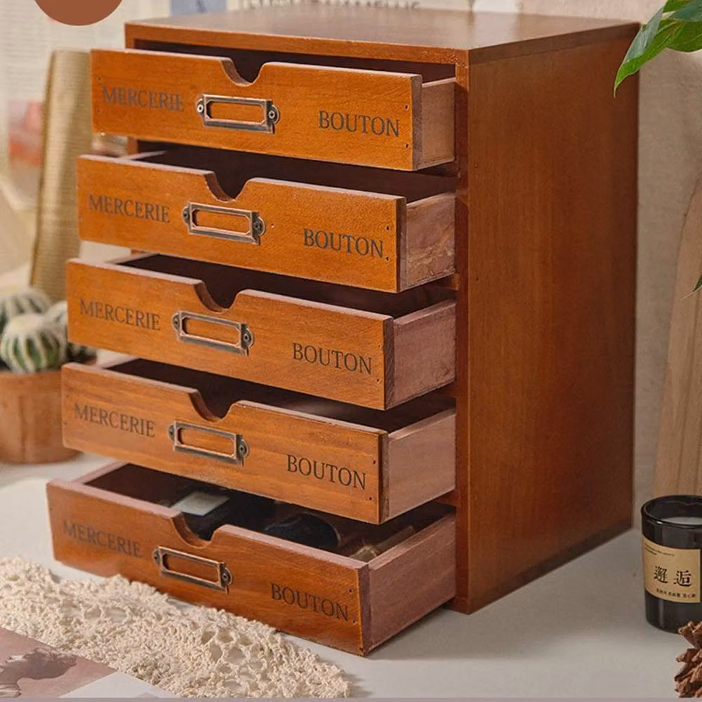 KORVIXA 5 Drawer Vintage Wooden Chest of Drawers in Brown W/D/H: 100 x 100 x 31 cm – 3