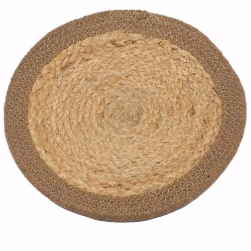 KDMD Round Jute and Cotton Place Mat in Brown and Beige, Diameter: 30 cm