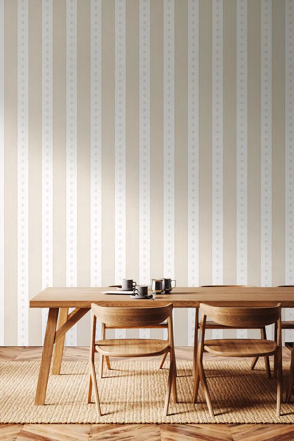 Hoopla Walls Decorative Stripe Linen and Stone Wallpaper in Beige, 10m Roll – 2