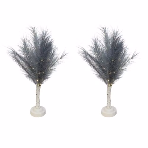 Shatchi 2-Piece Grey Feather Tree Table Lamp with Warm White LEDs, Height: 70 cm – 1