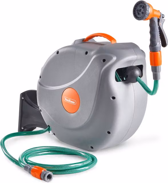 VonHaus Wall Mounted Automatic Garden Hose Reel, 30m, Grey