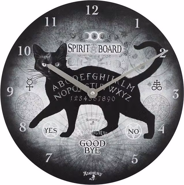 Alchemy London Black Cat Spirit Board Round Quartz Wall Clock, Black, Diameter: 34 cm