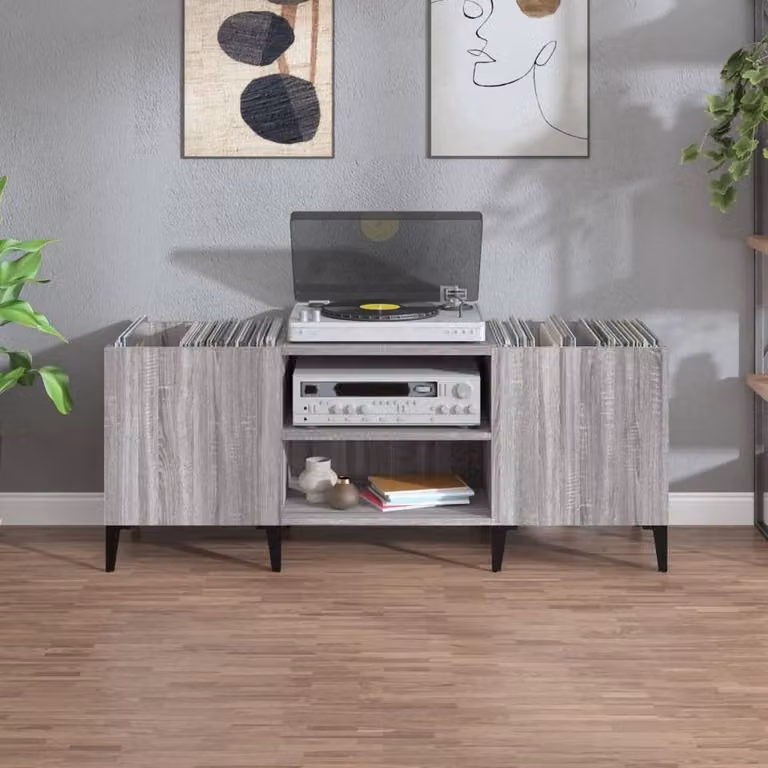 Berkfield Home Record Cabinet in Grey Sonoma, W/D/H: 121 x 38 x 48 cm