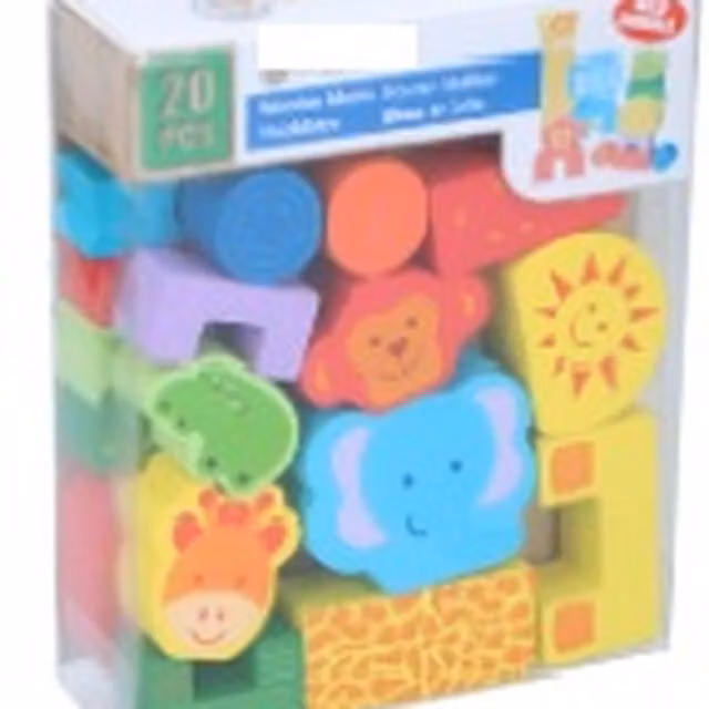 UMKYTOYS Wild Animals Wooden Building Blocks for Kids, Multicolour Stacking Toy for Toddlers