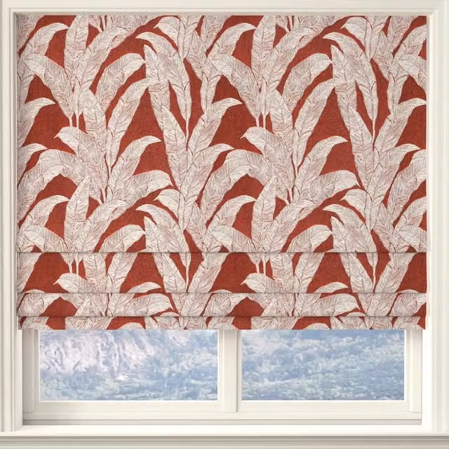 Linda Barker Evergreen Leaf Made to Measure Blackout Roman Blind in Burnt Sienna