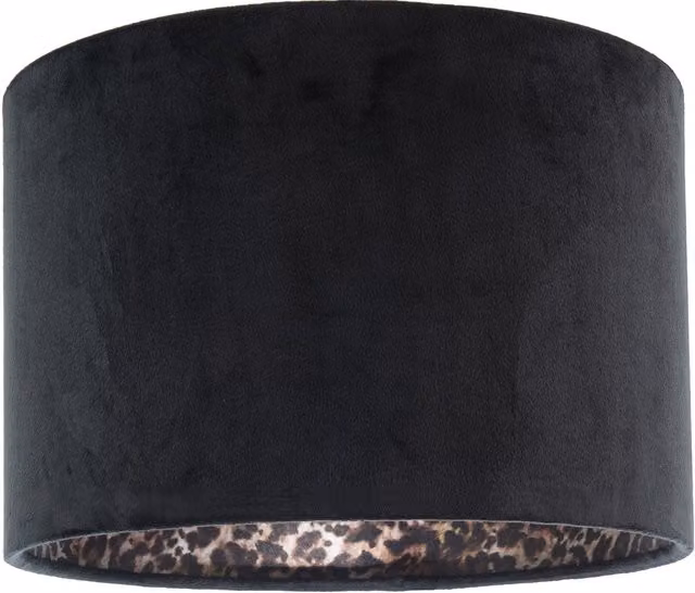 Happy Homewares Black Velvet Cylinder Lamp Shade with Leopard Print Satin Lining, Diameter: 30 cm, Height: 20 cm – 1