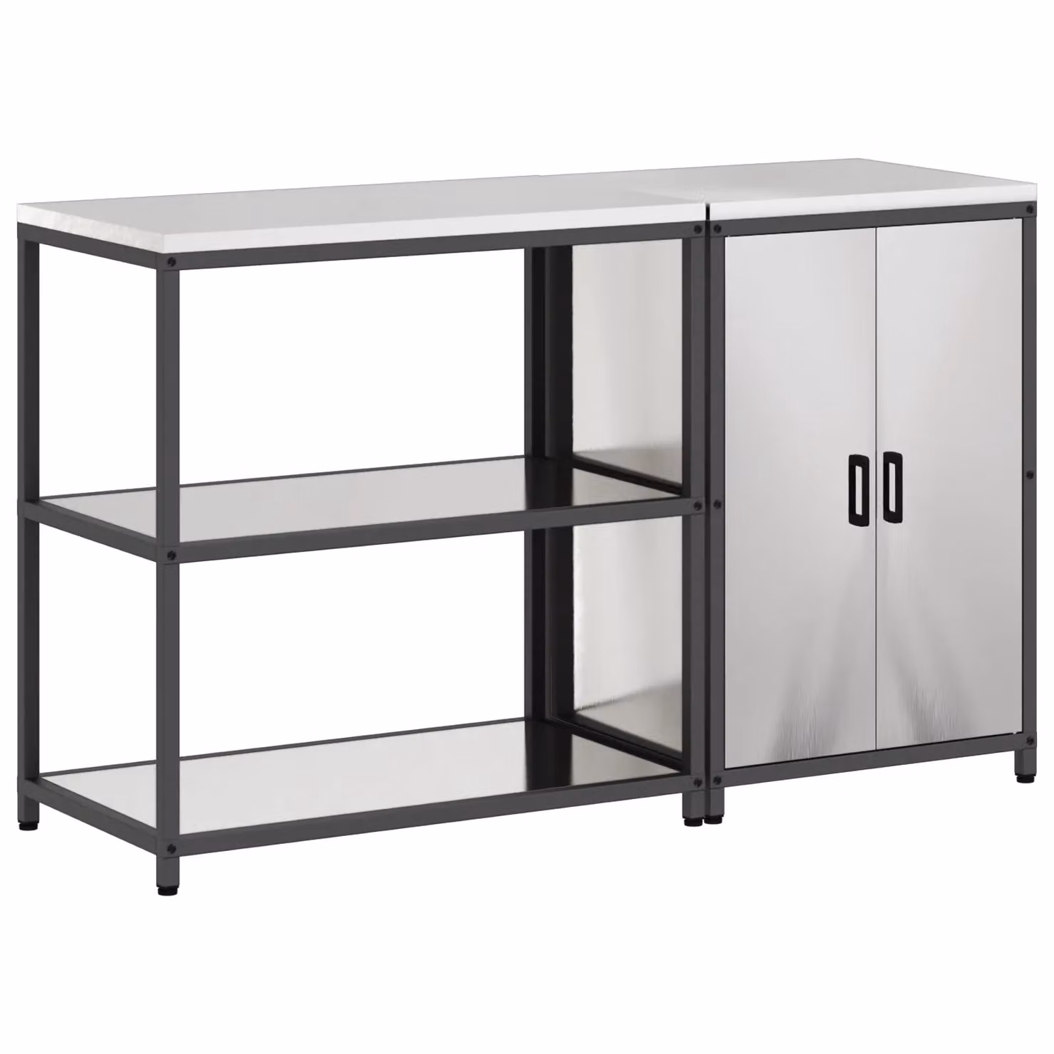 Berkfield Home Modern Silver Kitchen Storage Set with 2 Pieces and Internal Shelves, W/D/H: 150 x 50 x 92 cm – 2