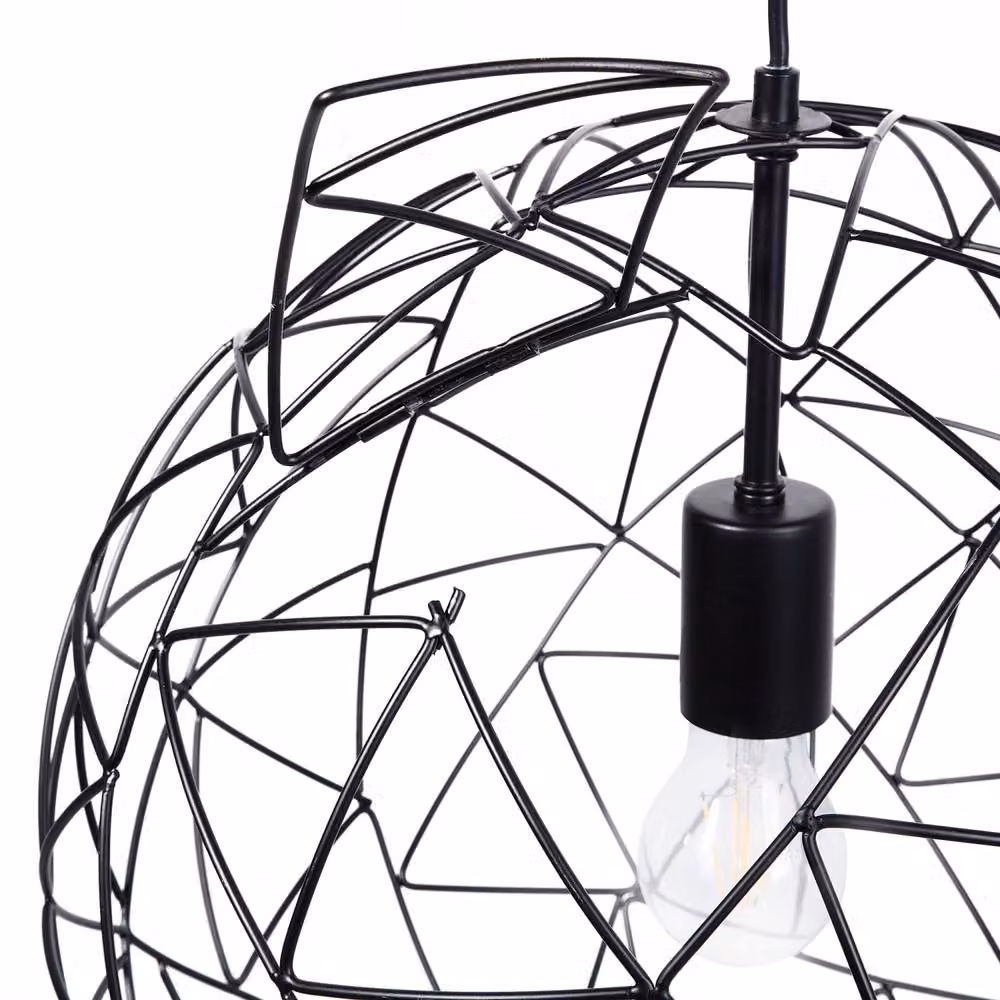 Wyld and Coco Black Industrial Design Open Sphere Hanging Pendant Light – 3