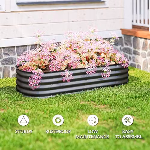 Outsunny Galvanised Steel Raised Garden Bed Planter in Grey, W: 62 cm, D: 62 cm, H: 30 cm – 6