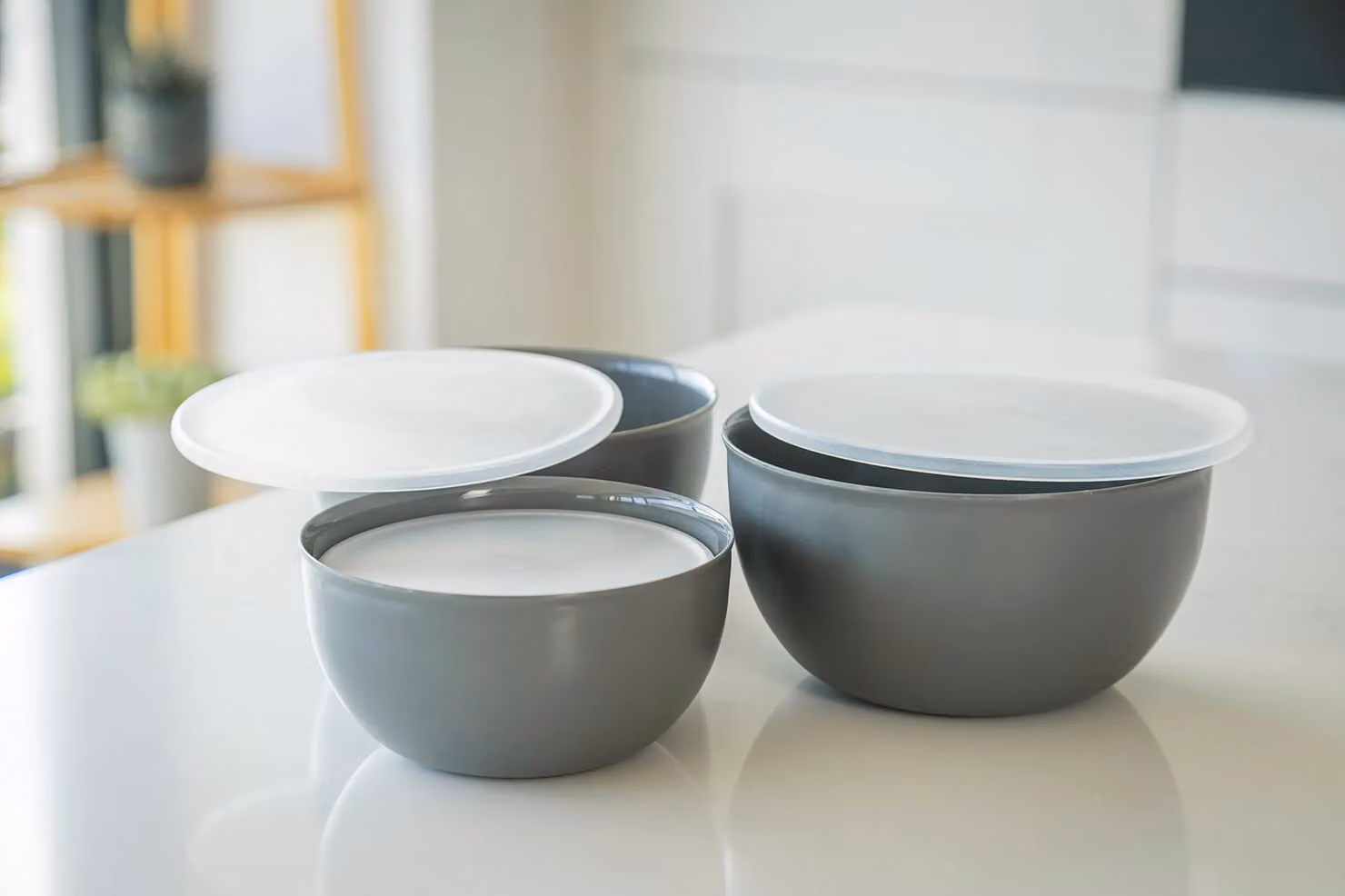 KitchenAid 4pc Nestable Meal Prep Bowls Set with Snap Lids in Grey – 2