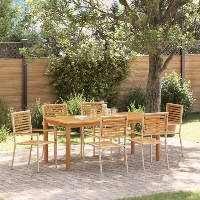 Berkfield Home 7 Piece Garden Dining Set in Beige Poly Rattan and Acacia Wood