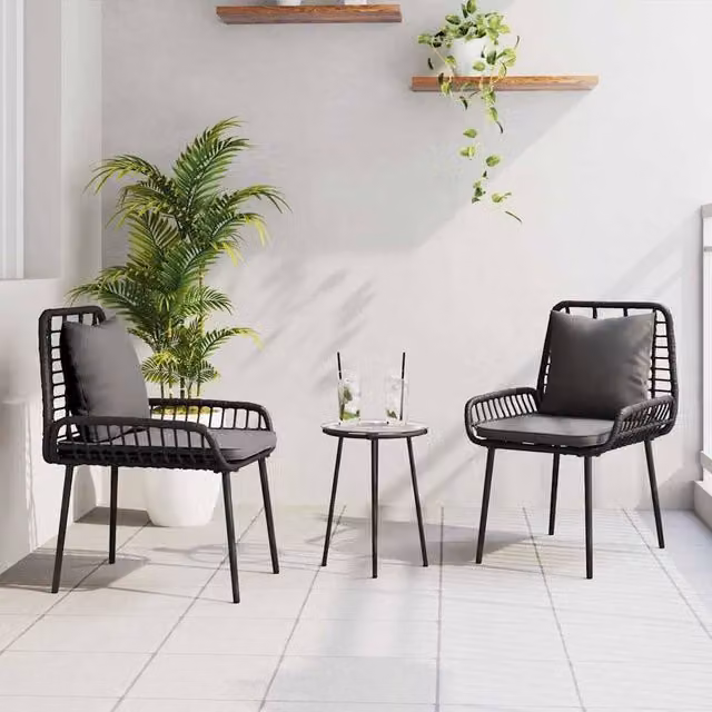 Berkfield Home 3 Piece Garden Dining Set in Black and Anthracite Poly Rattan – 1
