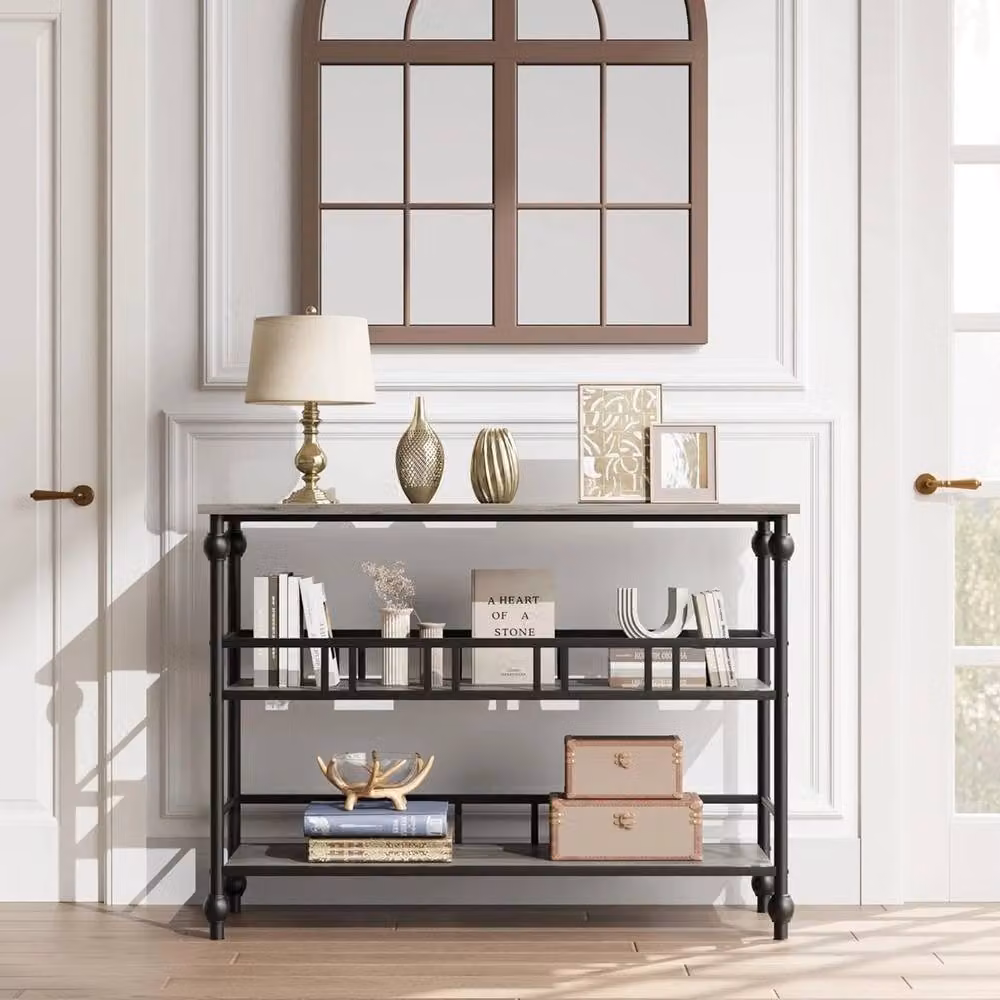 VOGREX 3-Tier Grey Console Table with Shelves for Hallway, Living Room or Bedroom – 2