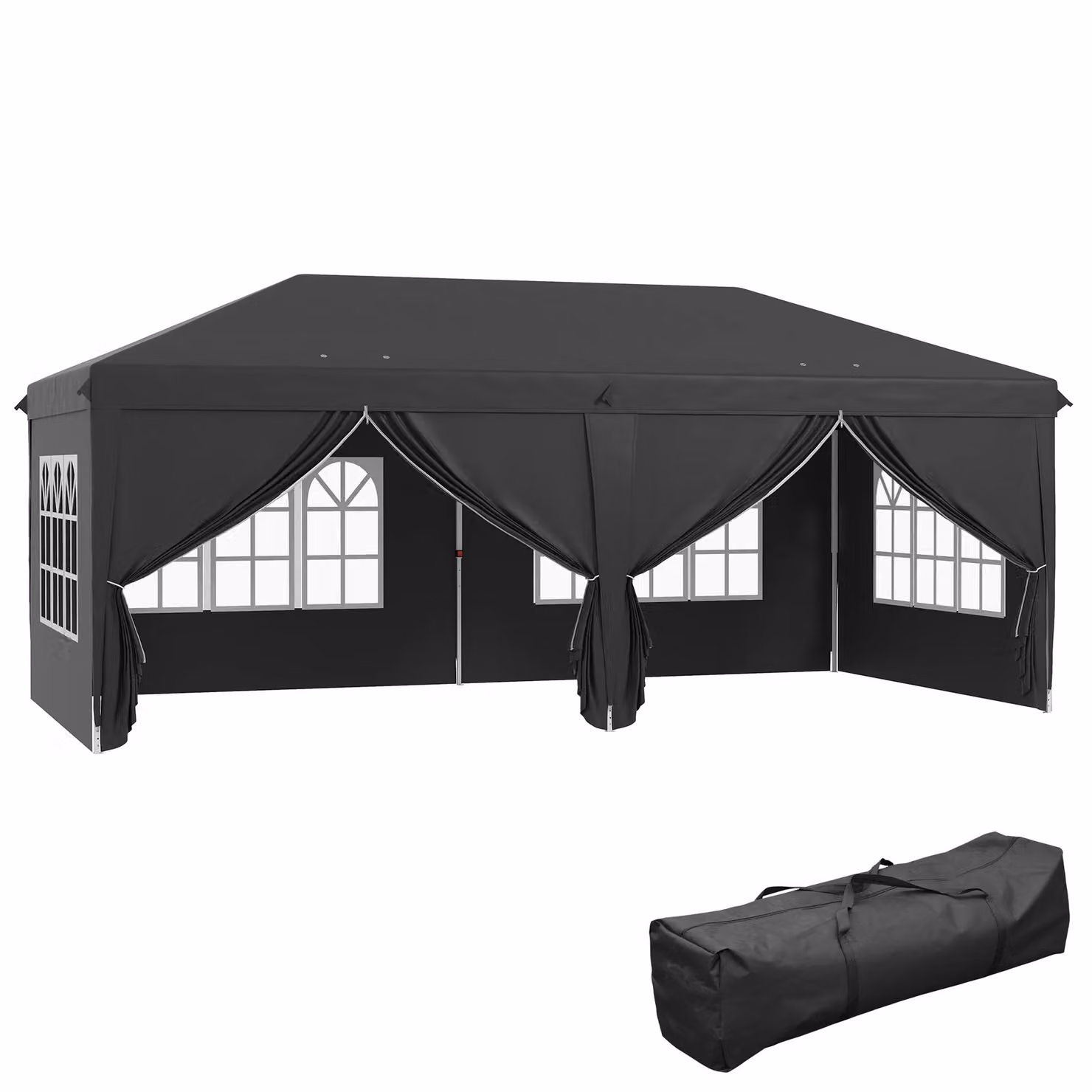 OUTSUNNY Black Pop Up Hip Roof Gazebo with Sides and Windows, W: 600 cm, D: 300 cm, H: 270 cm – 2