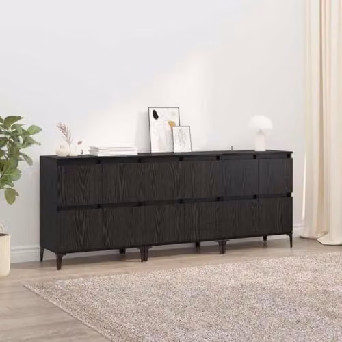 vidaXL Set of 3 Modern Sideboards in Black, W/D/H: 60 x 35 x 70 cm – 2