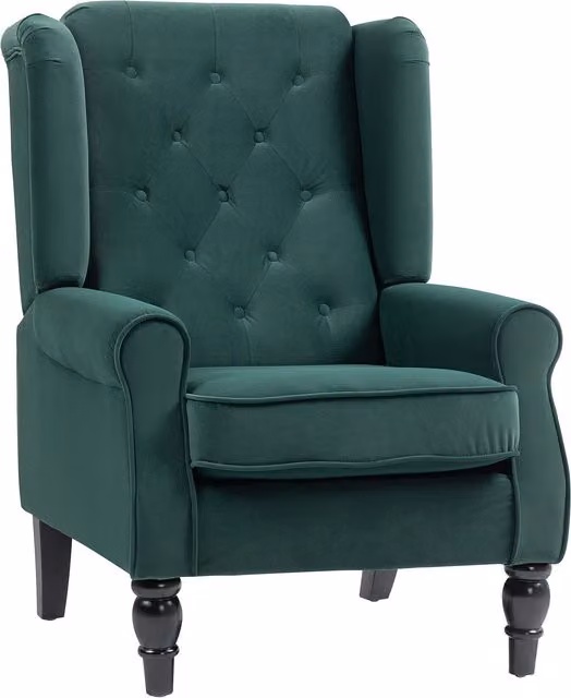 HOMCOM Retro Green Velvet Wingback Accent Chair with Solid Wood Frame, W/D/H: 74 x 102 x 86 cm – 7