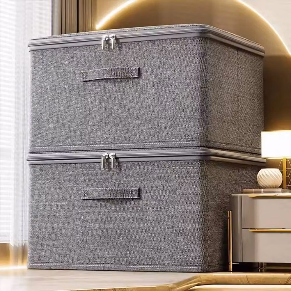 Hinsinc Lockable Fabric Clothes Storage Organiser Box in Grey, W/D/H: 50 x 50 x 50 cm – 4