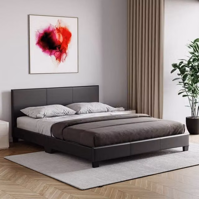 HD Designs Lisbon Double Faux Leather Upholstered Bed Frame with Storage in Black – 1