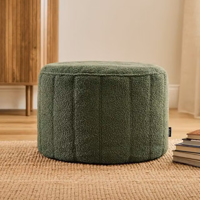 ICON Quilted Milano Boucle Footstool in Green – 1