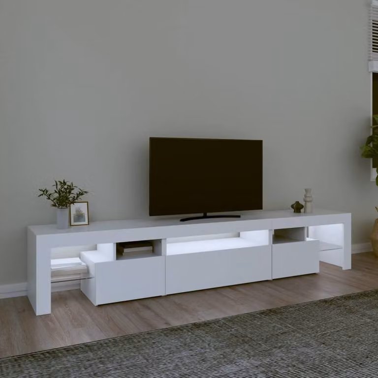 Berkfield Home Modern TV Cabinet with LED Lights in White, W: 215 cm, D: 36.5 cm, H: 40 cm