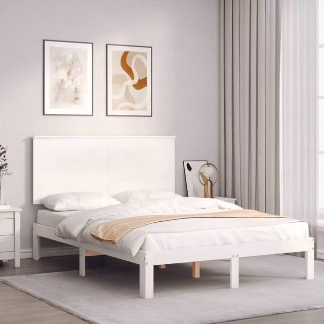 Berkfield Home Small Double Solid Wood Pine Bed Frame in White – 1