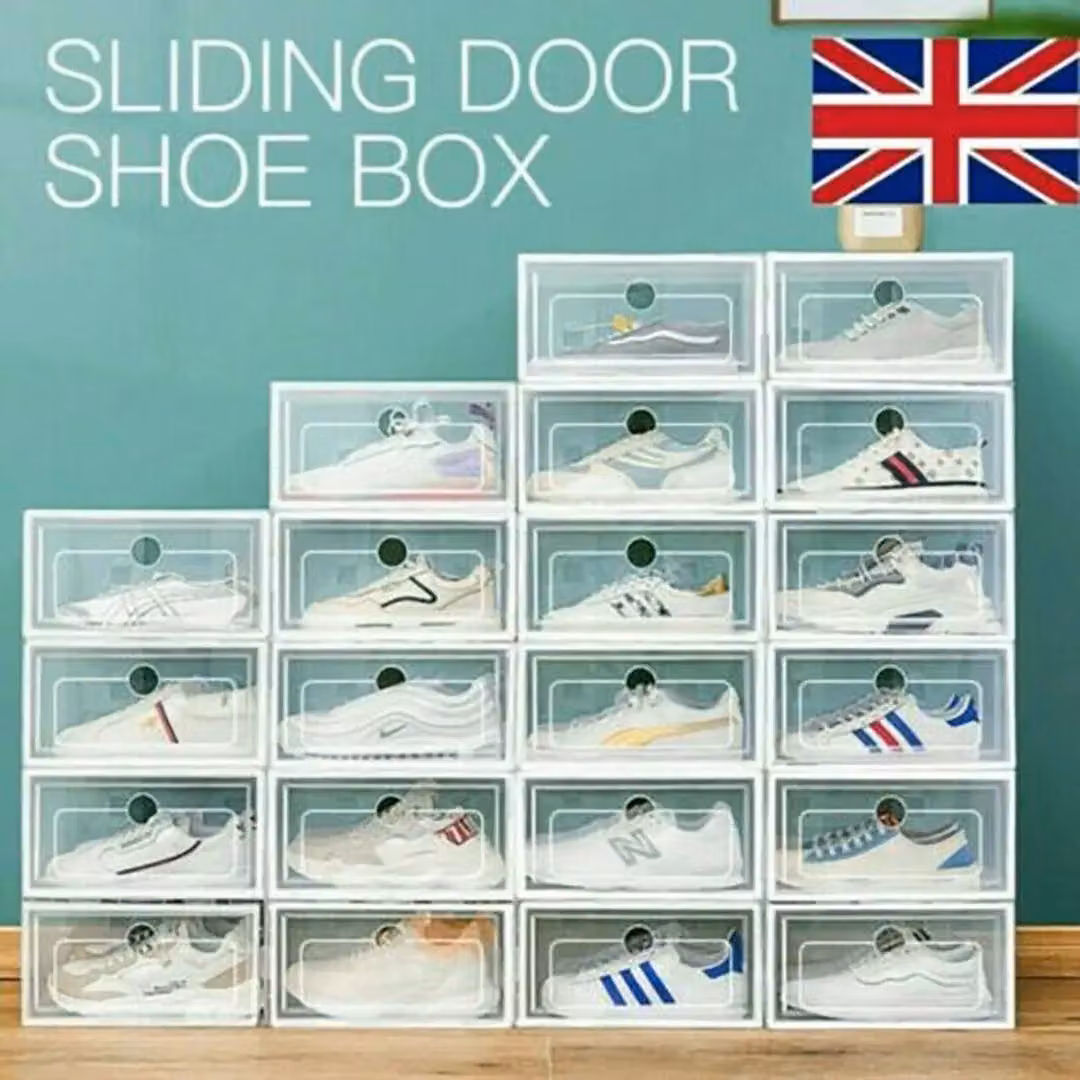 Hinsinc 12 Pack Stackable and Foldable White Plastic Shoe Storage Boxes with Handles – 2