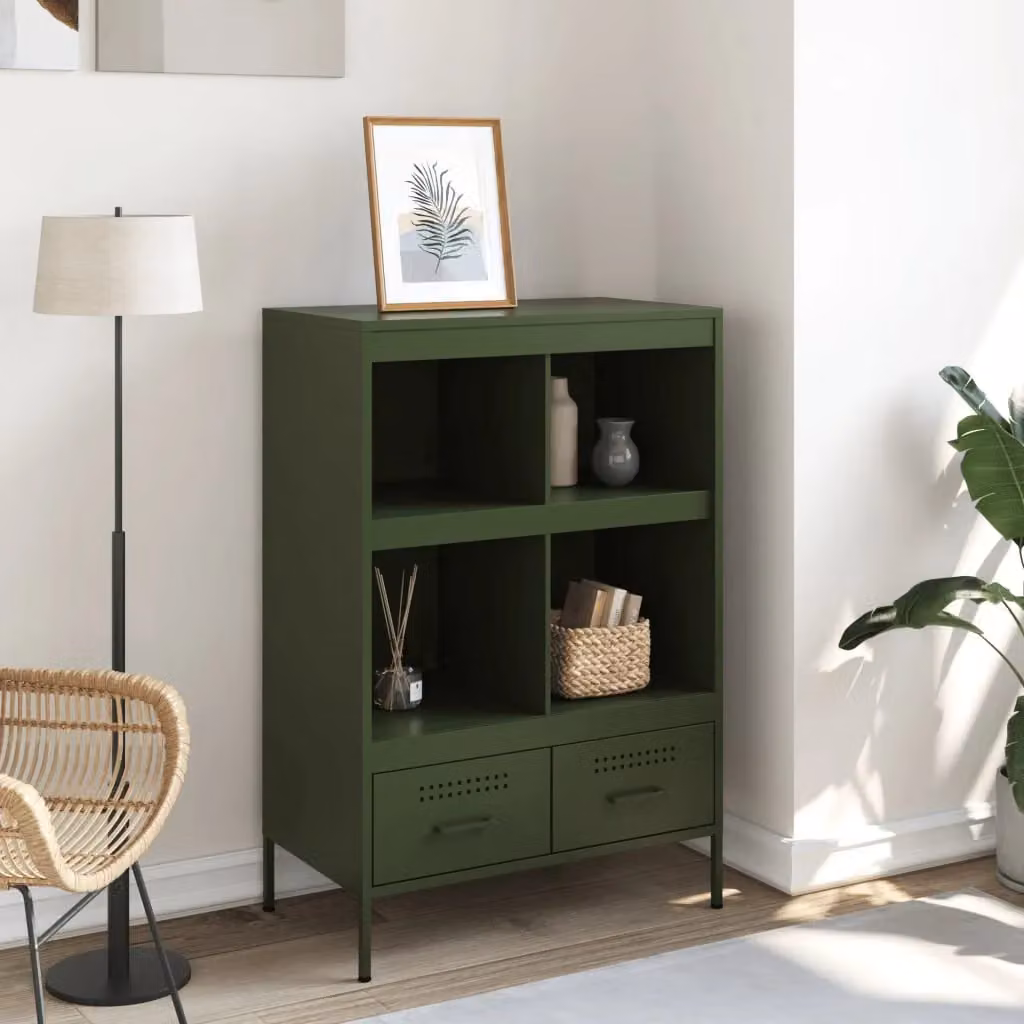 Berkfield Home Industrial Steel Highboard in Matt Green, W/D/H: 68 x 39 x 101.5 cm – 3