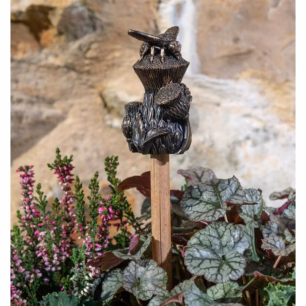 Jardinopia Bee On Thistle Cane or Stake Topper in Bronze, W: 5 cm, H: 7.5 cm – 3