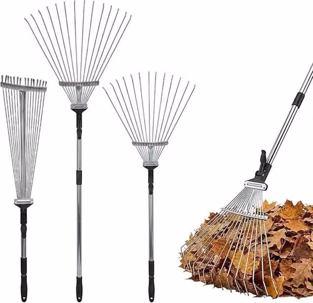 SPETLEK 25 Tine Extendable Garden Rake with Adjustable Tines in Silver – 1
